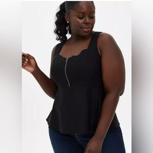 Torrid Peplum Bengaline Zipper Front Sleeveless 
Black Tank Top